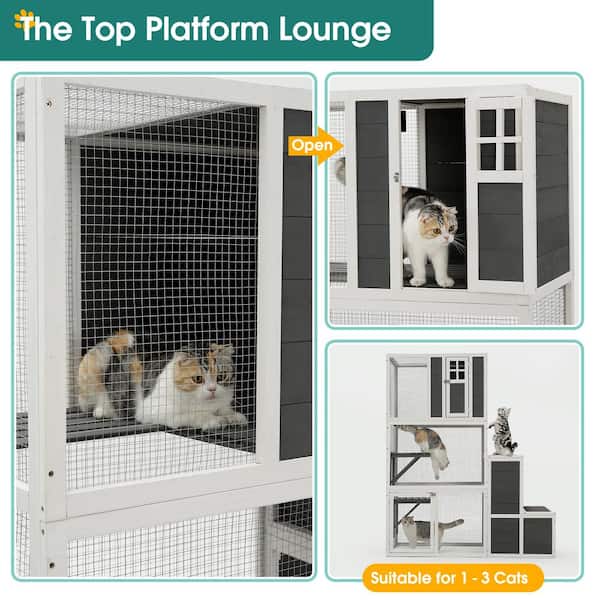 Foobrues 3-Tier Wooden Outdoor and Indoor Cat House Suitable