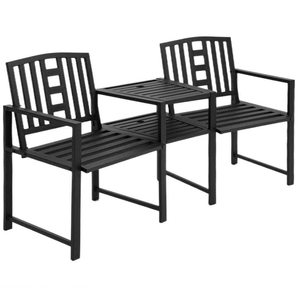 Outsunny Black 1Piece Metal Patio Conversation Set with Center Coffee
