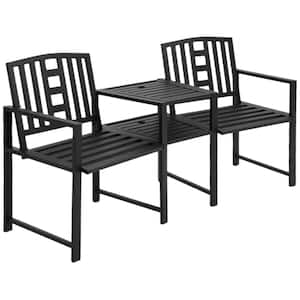 Black 1-Piece Metal Patio Conversation Set with Center Coffee Table, Metal Frame