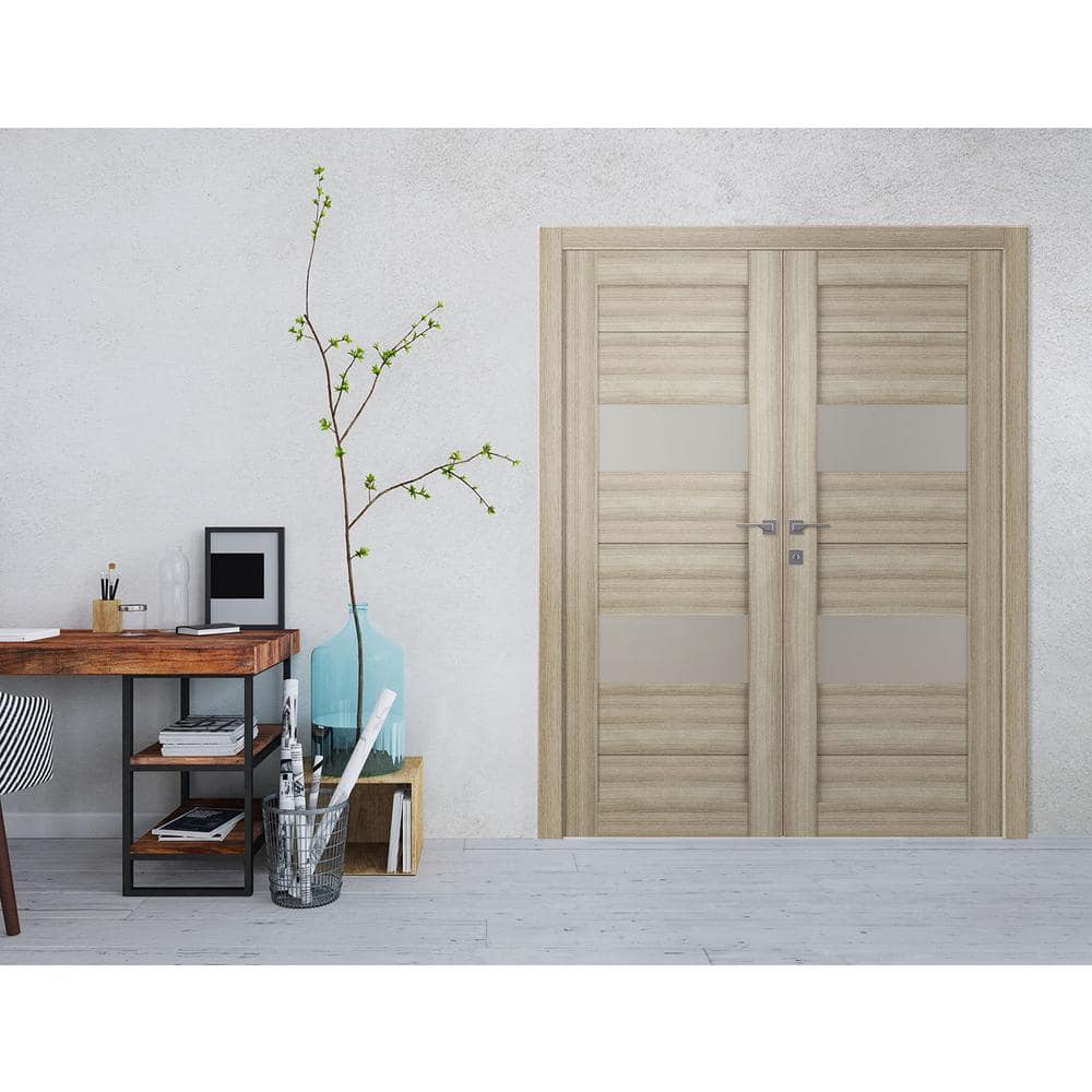 Berta Shambor Pine and Frosted Glass Double Prehung French Door