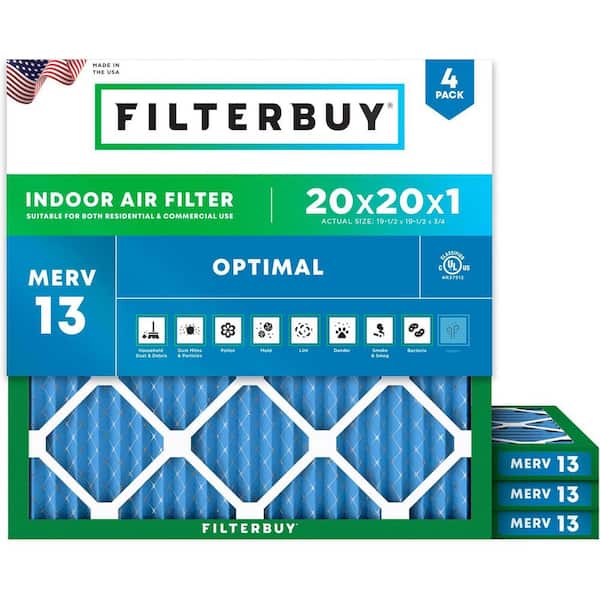 20 in. x 20 in. x 1 in. MERV 13 (FPR 10) Health Defense Pleated HVAC AC Furnace Air Filters Replacement (4-Pack)