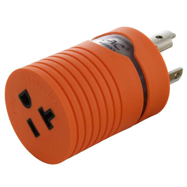 AC WORKS Generator Locking Adapter L5-30P 30A 125V 3-Prong Locking Plug to 5-15/20R 15/20 Amp Household T Blade Female Connector
