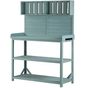 46.9 in. W x 65 in. H Outdoor Potting Bench Table Garden Potting Bench with 4-Storage Shelves and Side Hook in Green
