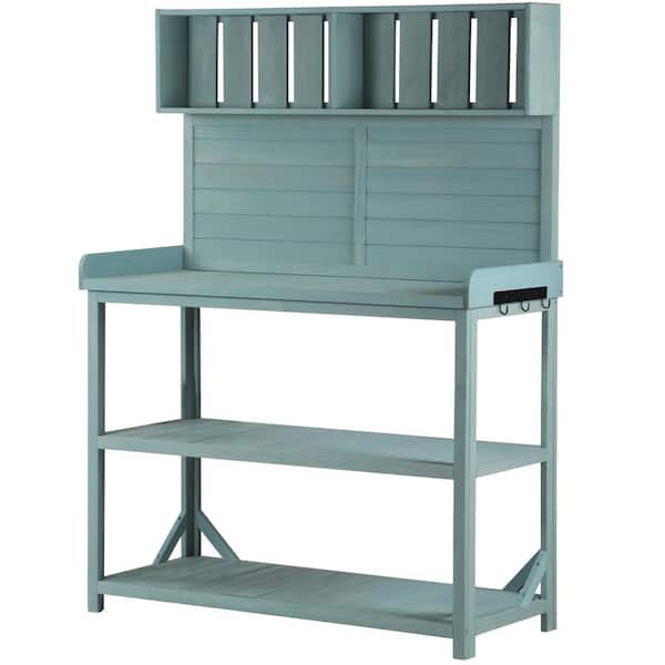 Unbranded 46.9 in. W x 65 in. H Outdoor Potting Bench Table Garden Potting Bench with 4-Storage Shelves and Side Hook in Green