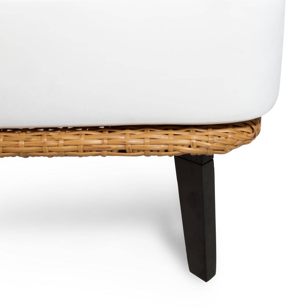 Light Brown Wicker Outdoor Club Chair with White Cushions, Set of 2