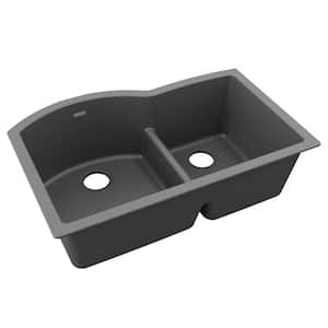 Quartz Classic 33 in. Undermount Offset 60/40 Double Bowl Dusk Gray Granite/Quartz Composite Kitchen Sink Only