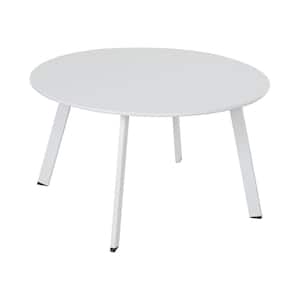 27.56 in. W White Metal Round Patio Outdoor Side Table, Weather- Resistant