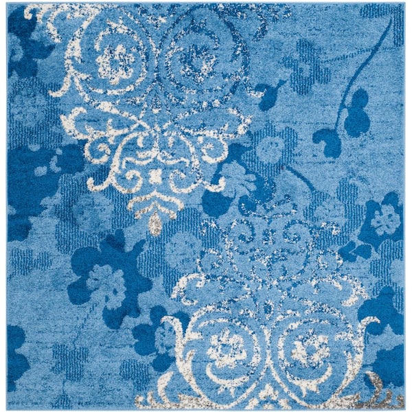 SAFAVIEH Adirondack Light Blue/Dark Blue 4 ft. x 4 ft. Square Floral Area Rug
