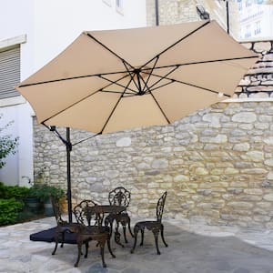 12 ft. Steel Cantilever Offset Outdoor Patio Umbrella with Crank in Beige
