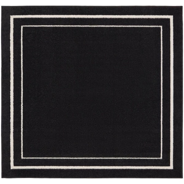 Nourison Nourison Essentials Black Ivory 5 ft. x 5 ft. Solid Contemporary Square Area Rug
