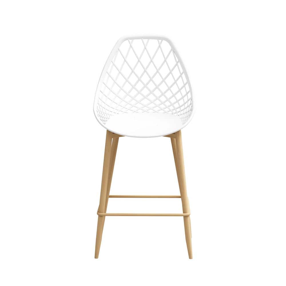 Set of 2 White and Natural Metal Counter Height Chairs