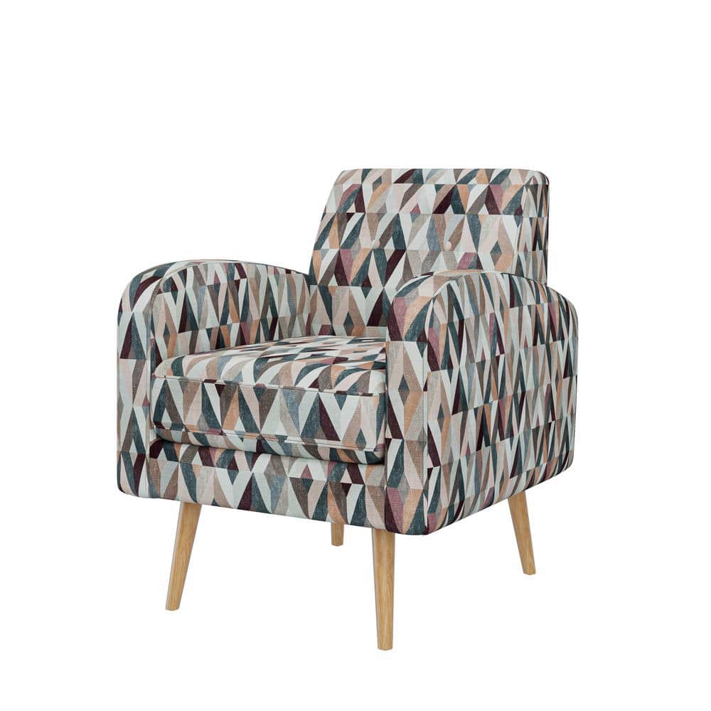 Mid-Century Modern Red and Tan Geometric Fabric Barrel Accent Chair