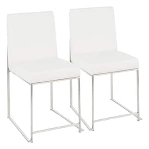 Fuji White Faux Leather Stainless Steel High Back Dining Chair (Set of 2)