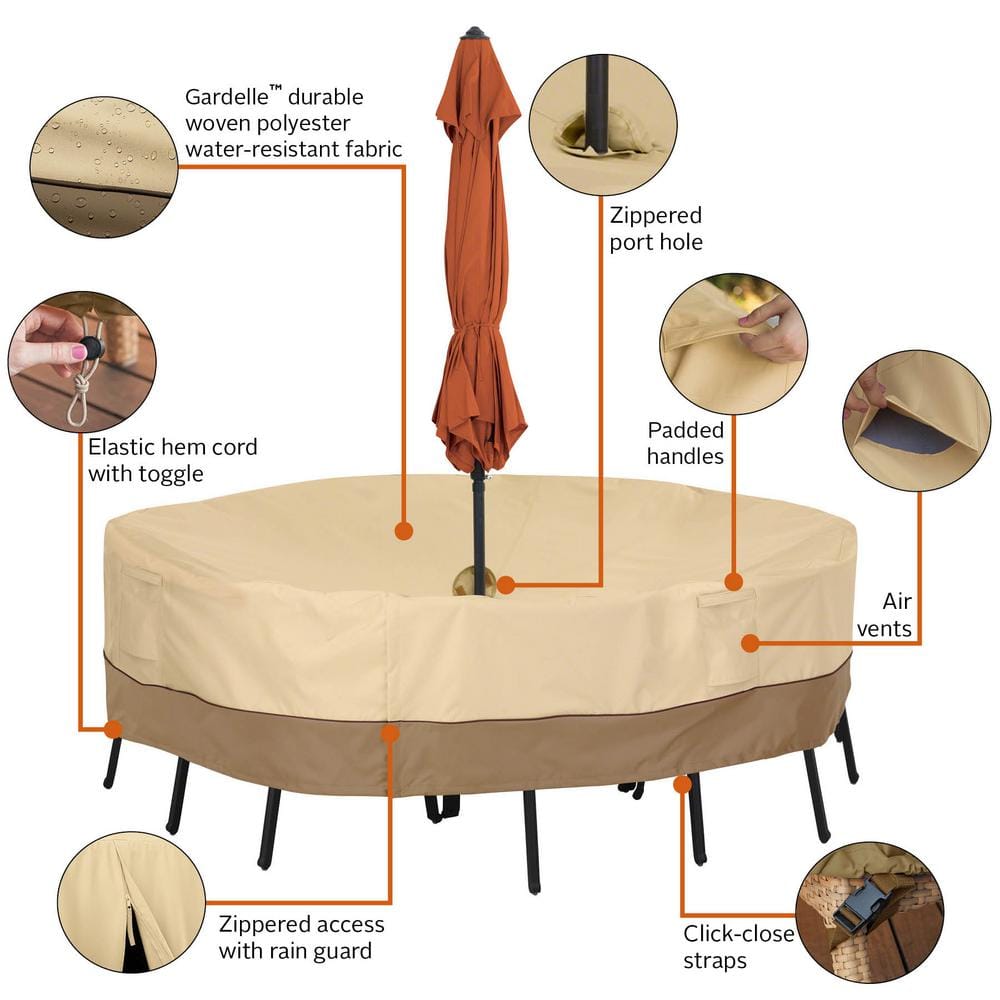 Small Tan and Brown Water-Resistant Patio Set Cover with Umbrella Hole