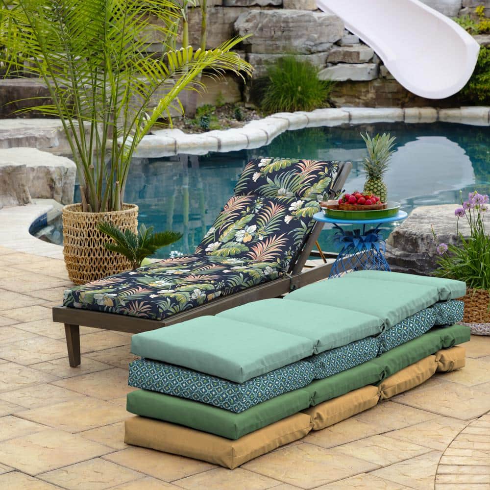 Simone Blue Tropical Outdoor Chaise Lounge Cushion, 72 x 21, Polyester
