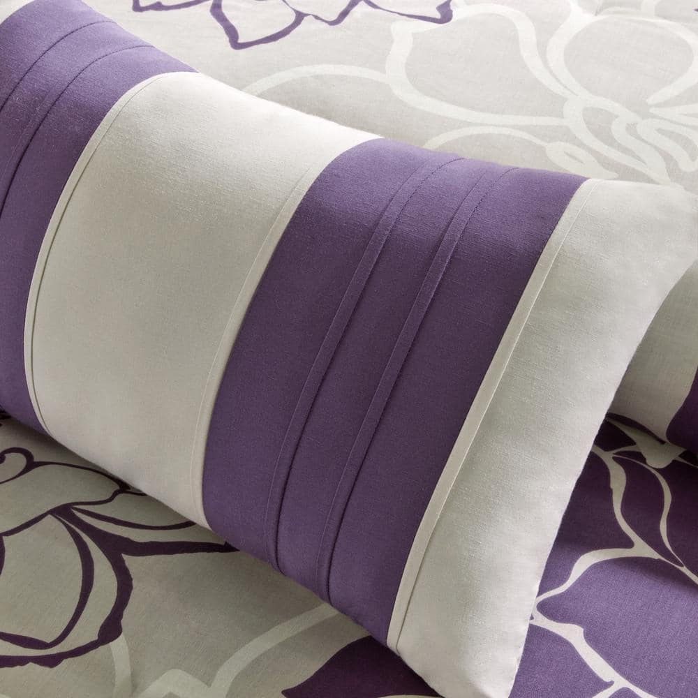 Twin Gray and Purple Floral Cotton Comforter Set