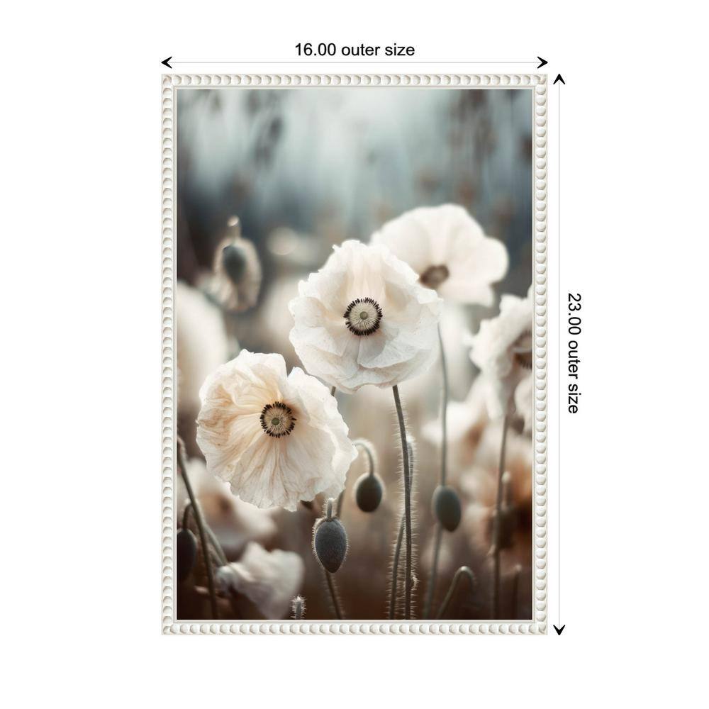 White Poppy Field Beaded Framed Canvas Wall Art