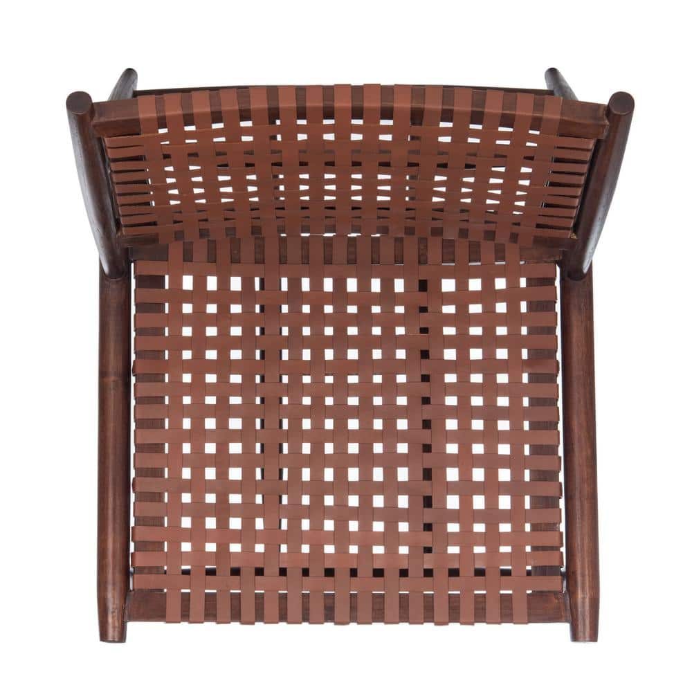 Cognac Brown Leather Woven Armless Slipper Chair