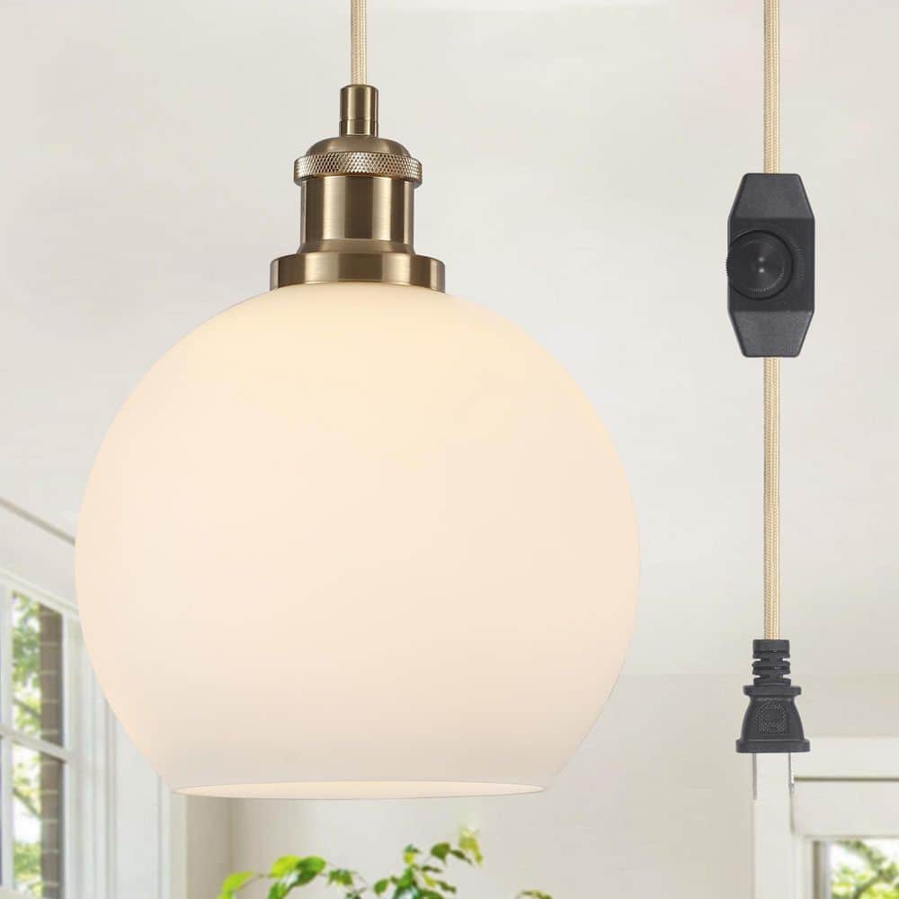 ETONIMERR 7.87 in. 1-Light Brass Plug in Pendant Light Fixture