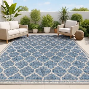Trebol Moroccan Trellis Navy/Gray 7 ft. 9 in. x 10 ft. Textured Weave Indoor/Outdoor Area Rug