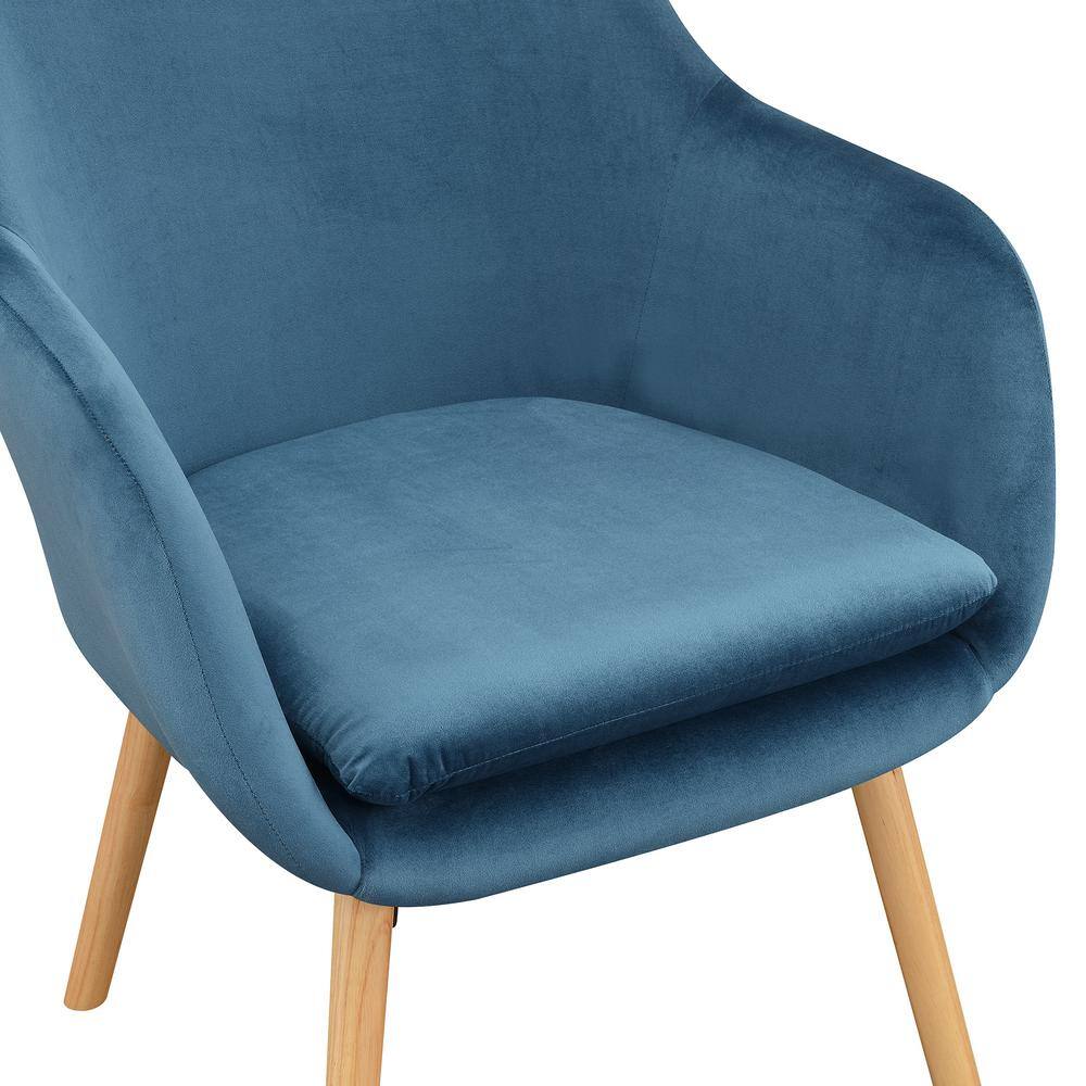 Charlotte Blue Velvet Wingback Accent Chair with Light Oak Legs