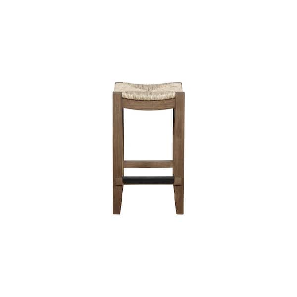Alaterre Furniture Newport 26 in. H Light Amber Wood Counter-Height Stool with Rush Seat