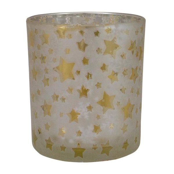 Northlight 3 in. Matte Silver and Gold Stars and Snowflakes Flameless Glass Candle Holder