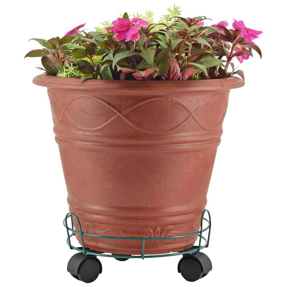 10-Inch Green Metal Plant Caddy with Wheels