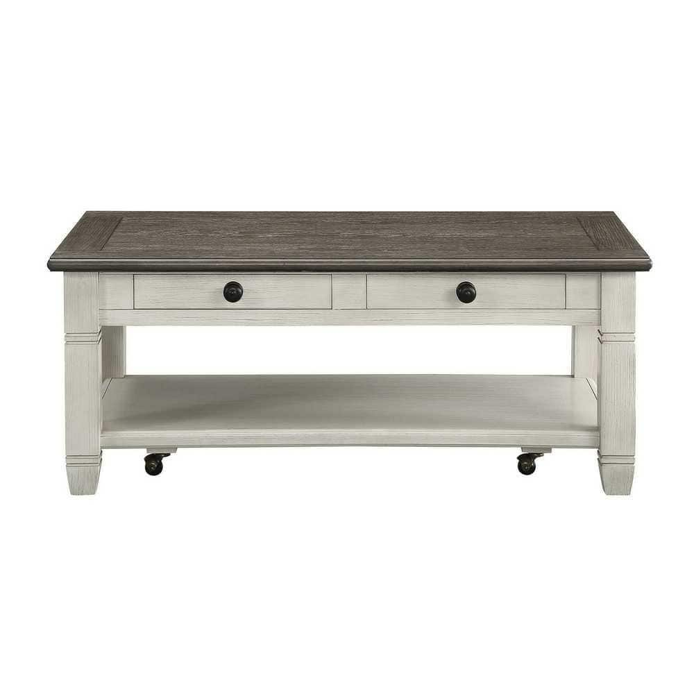 EVERGLADE HOME Roux 48 in. Rosy Brown and Antique White Rectangular Wood  Coffee Table with Functional drawer LX-5627NW-30 - The Home Depot