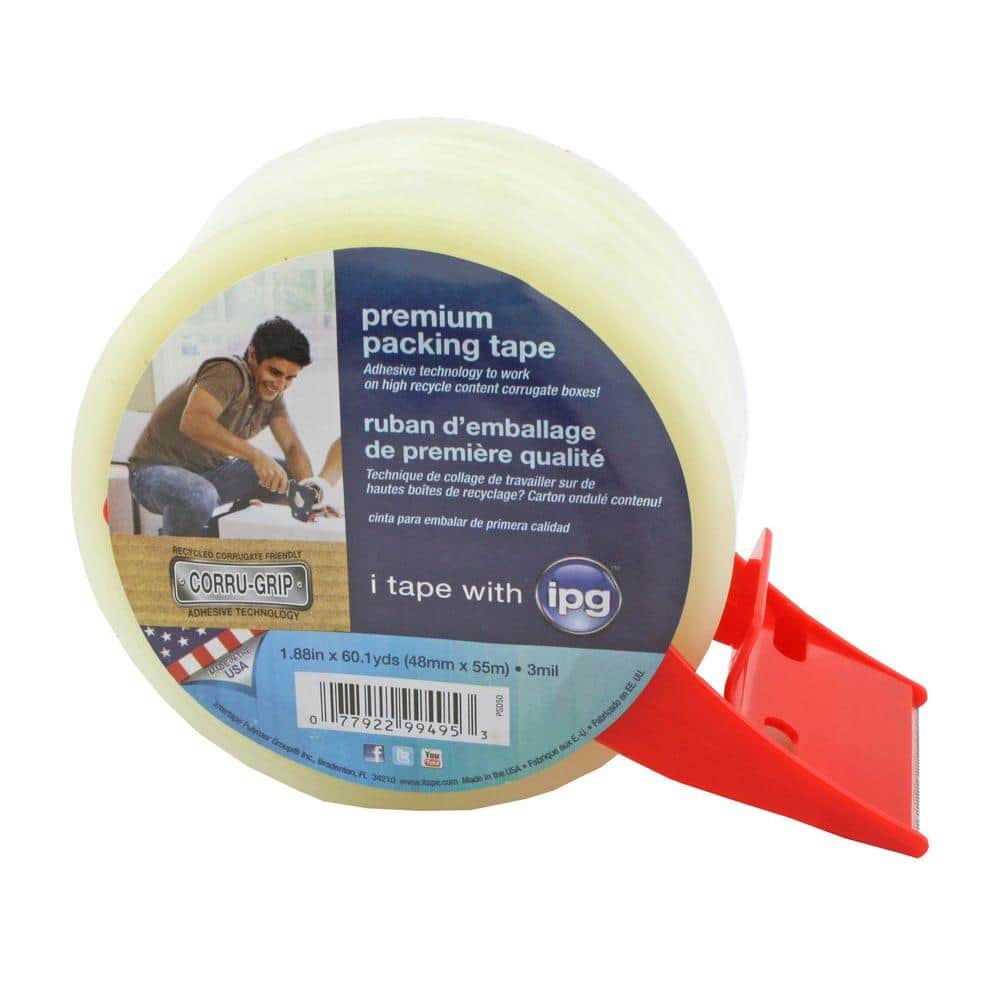 Intertape PSD50 Premium Packing Tape with Dispenser, 1.88X60 yd