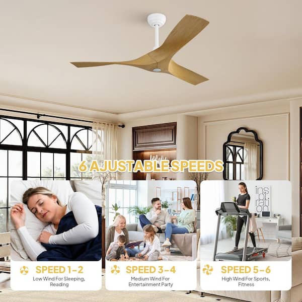 Sofucor 52 in. Indoor/Outdoor White Ceiling Fan No Light With
