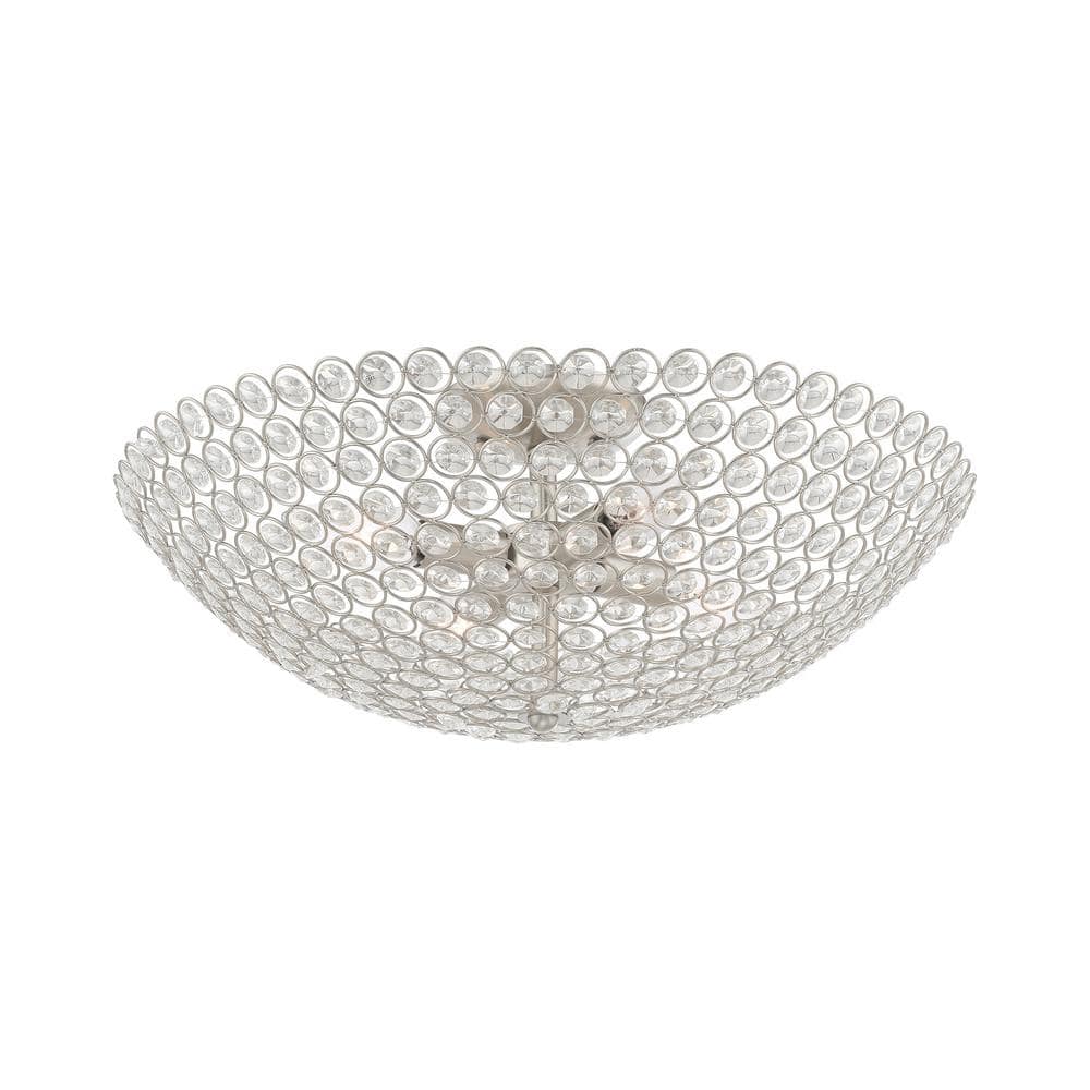 Cassandra Brushed Nickel 4-Light Crystal Bowl Ceiling Fixture