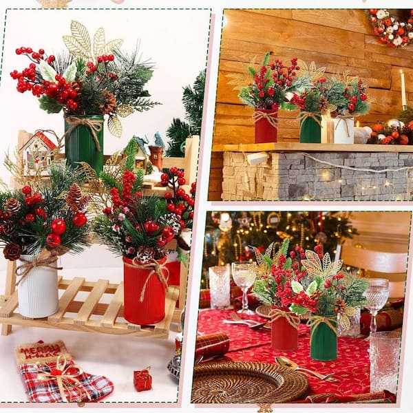 P J C デッドストックデイジー　テーブルセンター 17 in. Red Indoor Artificial Pine Christmas Floral Table