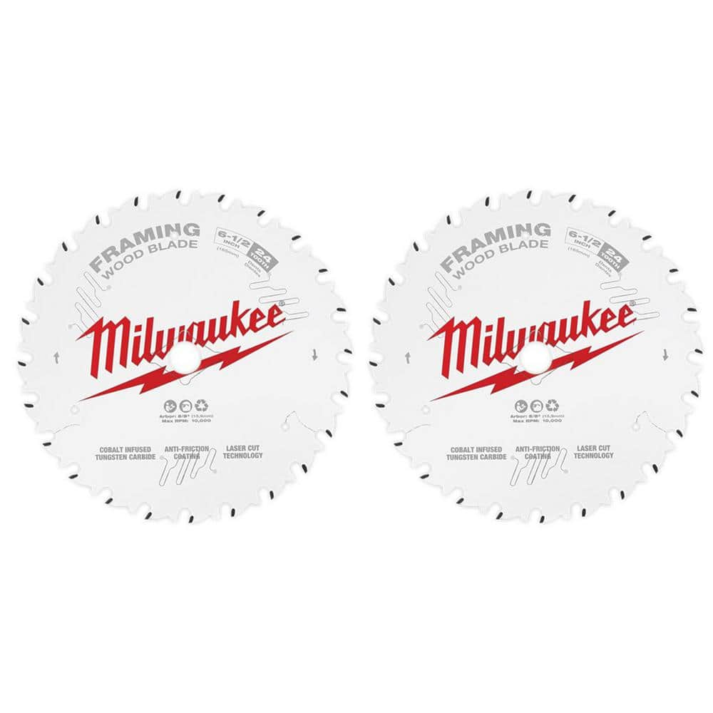 Milwaukee 6-1/2 in. x 24-Tooth Framing Circular Saw Blade (2-Pack) 48 ...