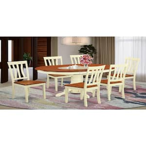 7-Piece Oval Buttermilk & Cherry Finish Solid Wood Top Dining Table with 6-Chairs with Lattice Back