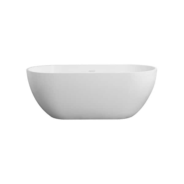Unbranded Stone Resin Solid Surface Freestanding Soaking Bathtub 59 in. x 29.5 in. with Drain and Overflow in Matte White