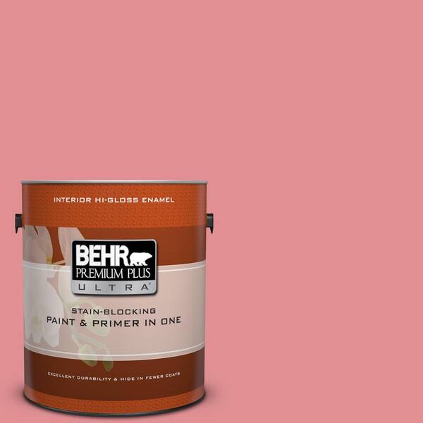 BEHR Premium Plus Ultra 1 gal. #140D-4 Fresh Pink Hi-Gloss Enamel Interior Paint and Primer in One