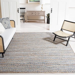 Cape Cod Natural/Blue 8 ft. x 8 ft. Braided Striped Square Area Rug