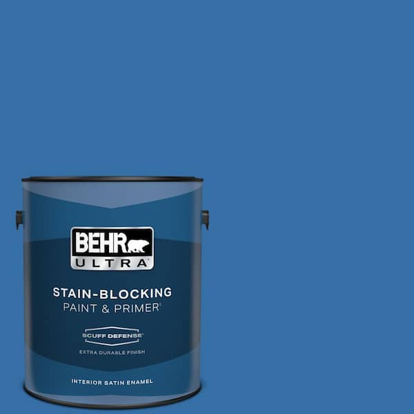 BEHR ULTRA 1 gal. #P520-6 Mega Blue Extra Durable Satin Enamel Interior Paint & Primer