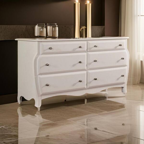 Benjara White 6 Drawer 52.75 in. Dresser Without Mirror