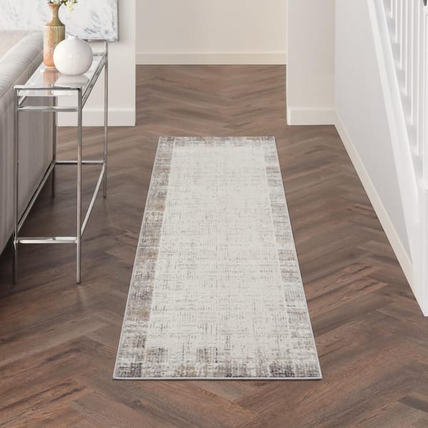 Elation Ivory Grey 2 ft. x 6 ft. All-over design Contemporary Runner Area Rug