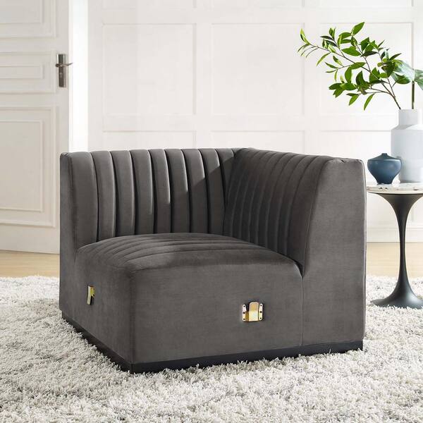 MODWAY Conjure Channel Tufted Black Gray Performance Velvet Left