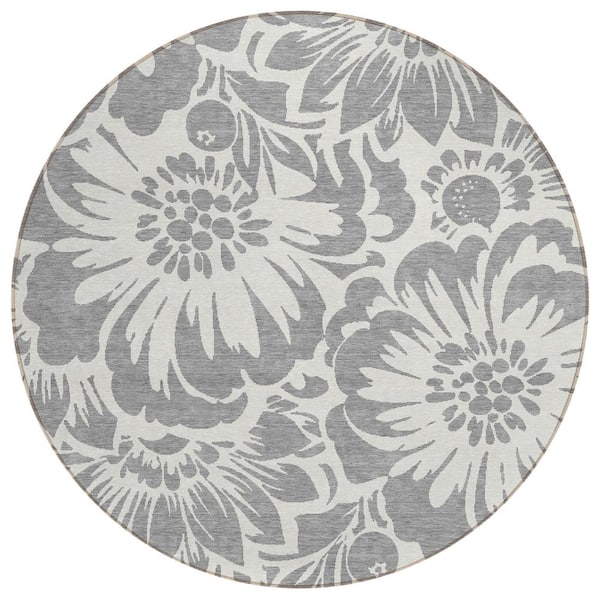 Addison Rugs Chantille ACN551 Gray 8 ft. x 8 ft. Round Machine Washable Indoor/Outdoor Geometric Area Rug