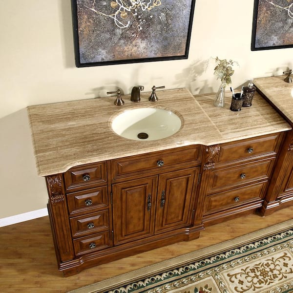 Bathroom Vanity Unit Oak Corner Wash Stand Travertine Top