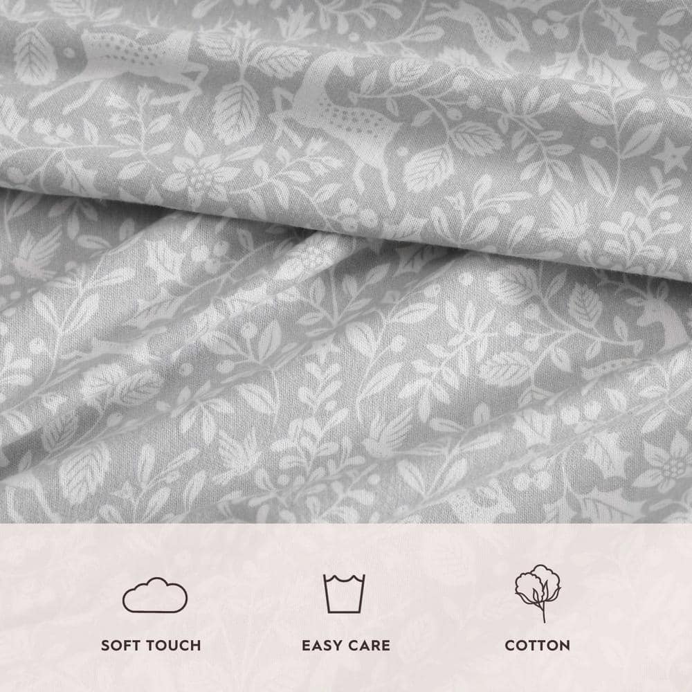 Deer Dance Grey Cotton Flannel Queen Sheet Set