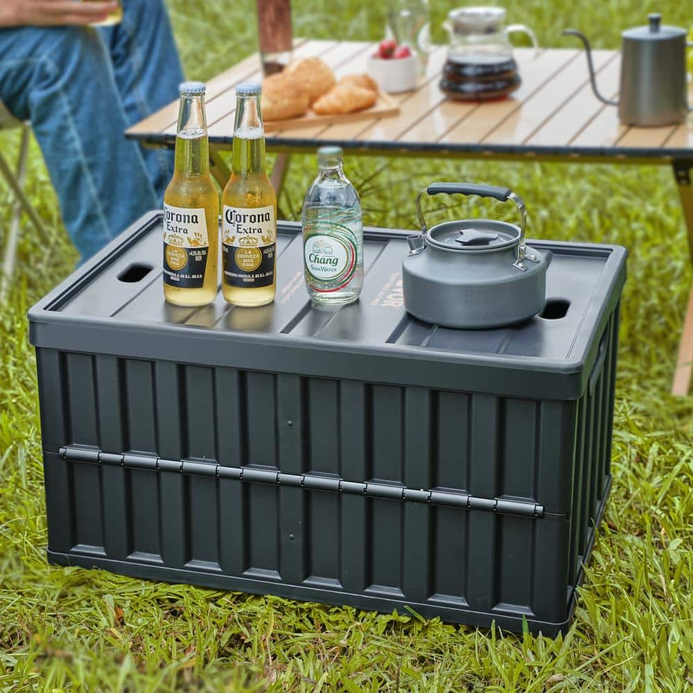 Black 65L Collapsible Plastic Storage Bins with Lids, Set of 3