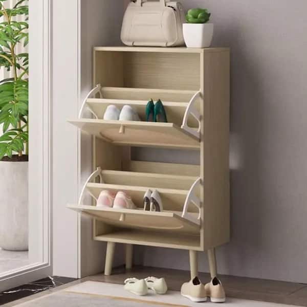 AOPSPS 30 2-Drawers Shoe Cabinet Rattan Shoe Rack Shoe