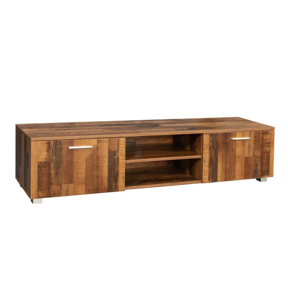 62.99 in. Walnut High Gloss Engineered Wood TV Stand Fits TV's up to 45 in. with Adjustable Shelves, Brown