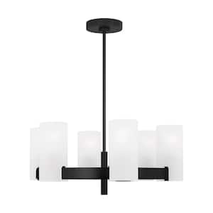 Rhode 6-Light Midnight Black Medium Chandelier with Etched Glass Shades and No Bulbs Included