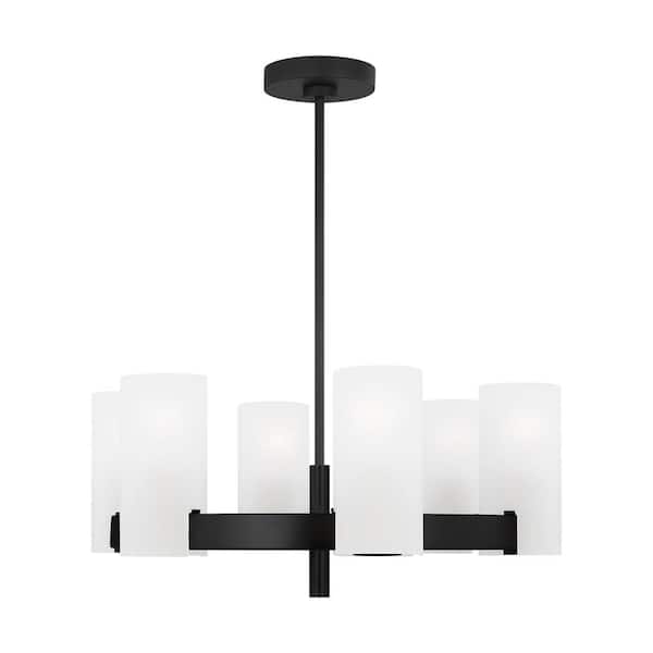 SCOTT LIVING Rhode 6-Light Midnight Black Medium Chandelier with Etched Glass Shades and No Bulbs Included